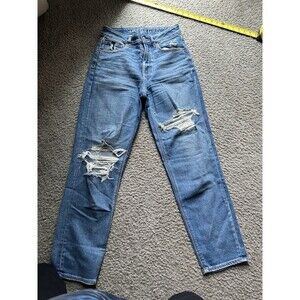 American Eagle Mom Straight Jean Sz 2 Mid Low High Rise Distressed